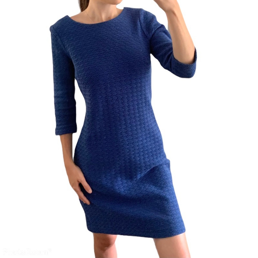 Anthropologie Ganni Blue Textured 3/4 Sleeve Dress XS